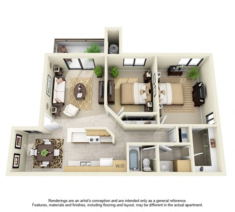 Floor plan for 2 beds, 1 bath, 900 sqft